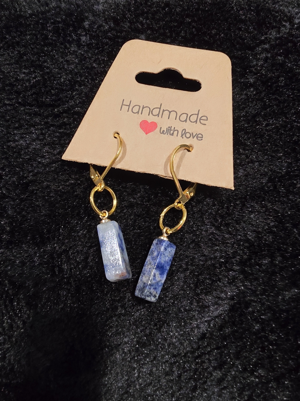 Gold Drop Earrings with Blue Stone Bars by Handmade